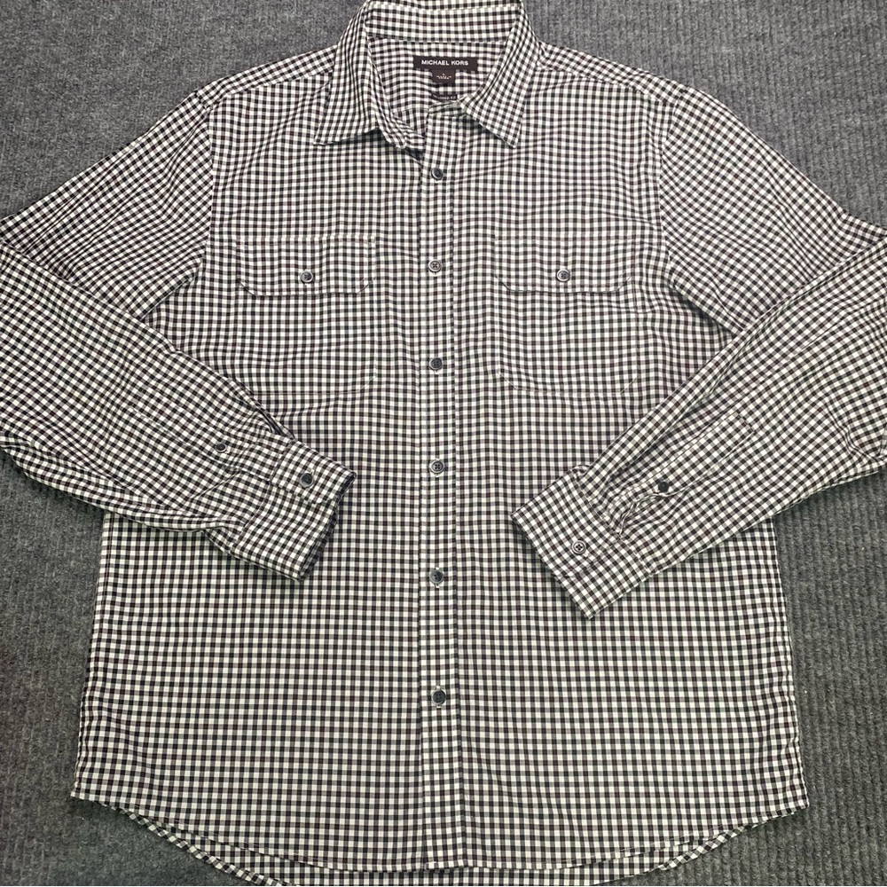 Michael Kors Gingham Long Sleeve Button Down Shirt Men’s Size L Tailored Fit